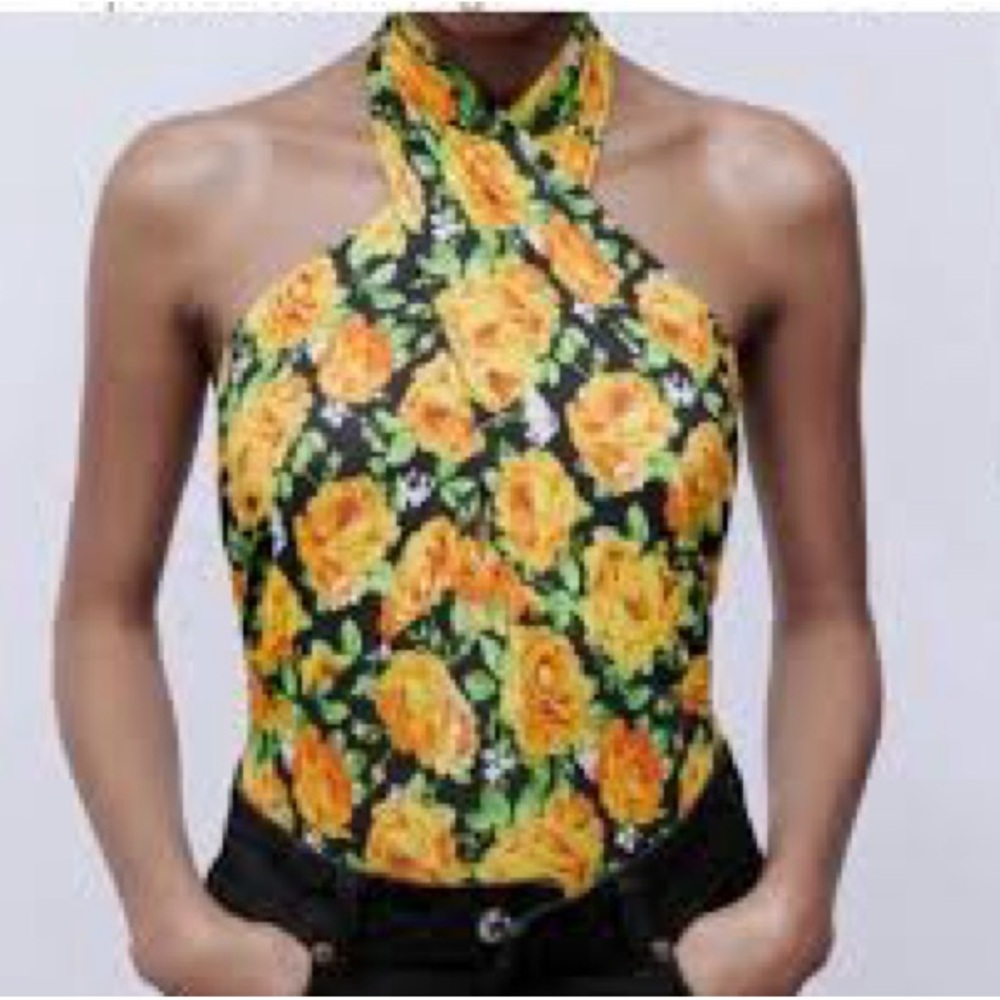 Zara Women’sMulticolor Twist Halter Neck Backless Jersey Bodysuit Sz M